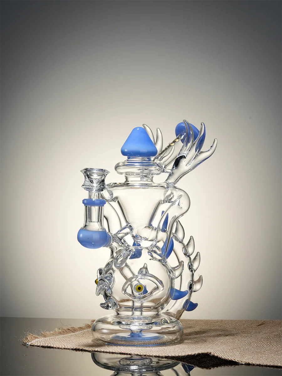 Lookah Rig 8.7" Novelty Rare Hourglass Spine Dab Rig, Colors: Blue, 4 image Lookah Rig 8.7" Novelty Rare Hourglass Spine Dab Rig, Colors: Blue, 4 image
