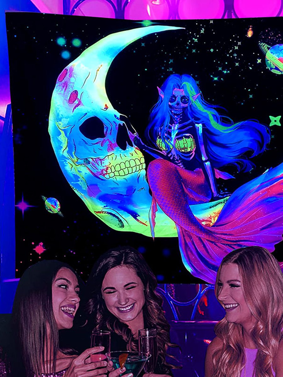 Moon Mermaid Fluorescent Tapestry, Size: 37.40x28.74inch, 3 image Moon Mermaid Fluorescent Tapestry, Size: 37.40x28.74inch, 3 image