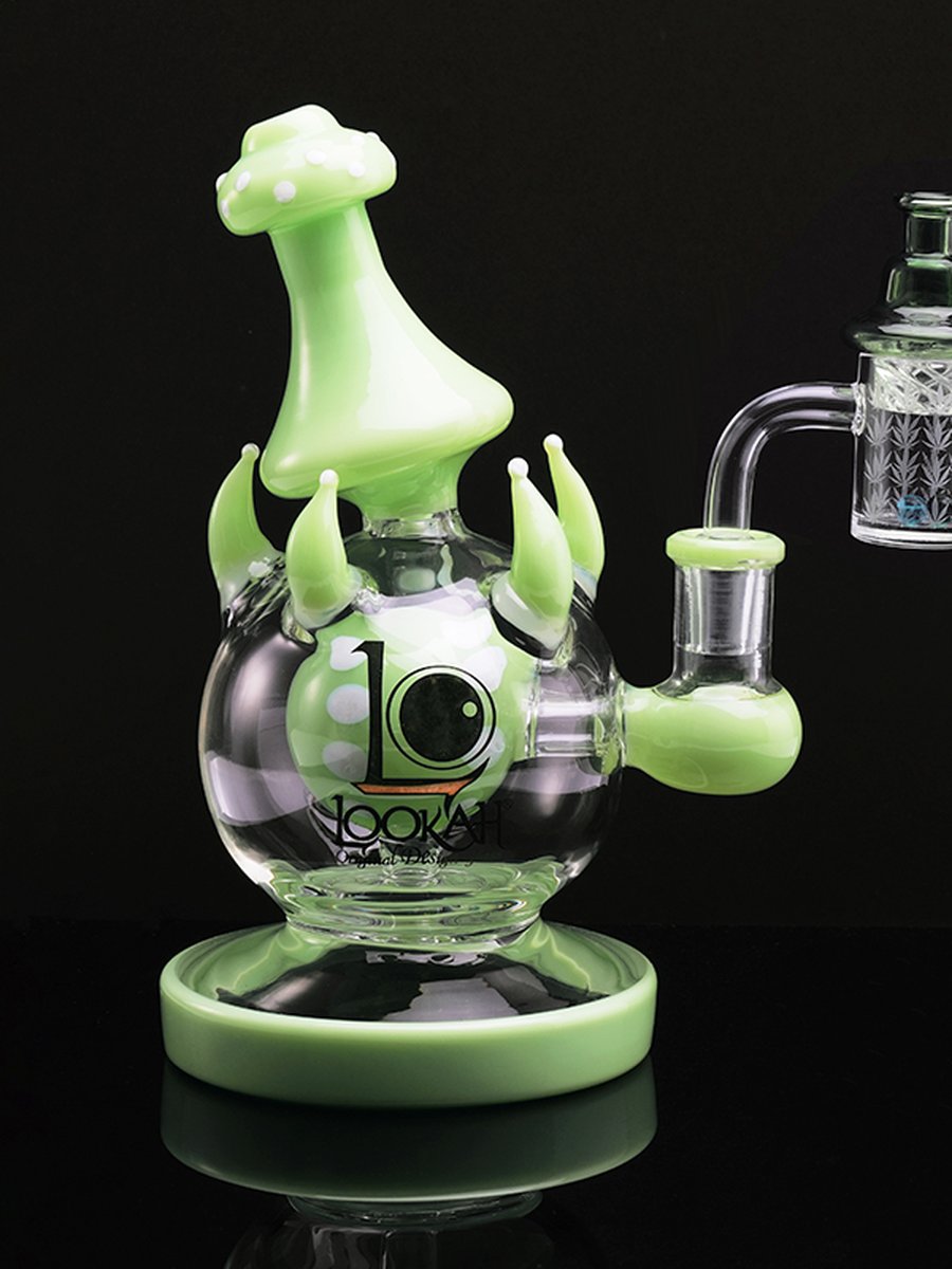 14MM Bamboo Seal Engraving Quartz Flat Top Banger with Spinner Carb Cap and 3 Terp Pearls   Green 14MM Bamboo Seal Engraving Quartz Flat Top Banger with Spinner Carb Cap and 3 Terp Pearls   Green