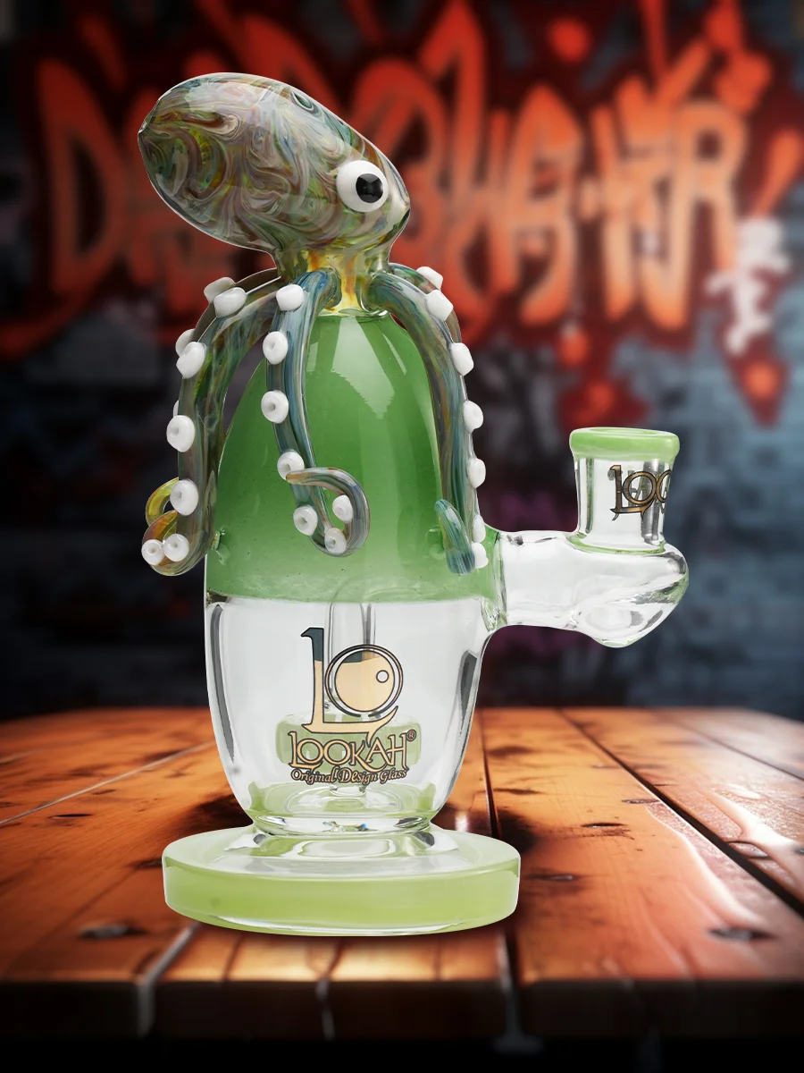 lookah-bong-7.5"-octopus-cute-turbine-perc-recycler-bong-green lookah-bong-7.5"-octopus-cute-turbine-perc-recycler-bong-green