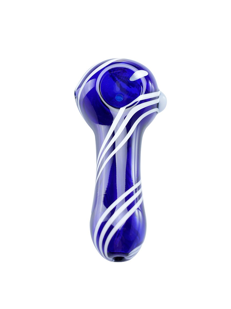 Blue Glass Spoon Pipe with White Jade stripes