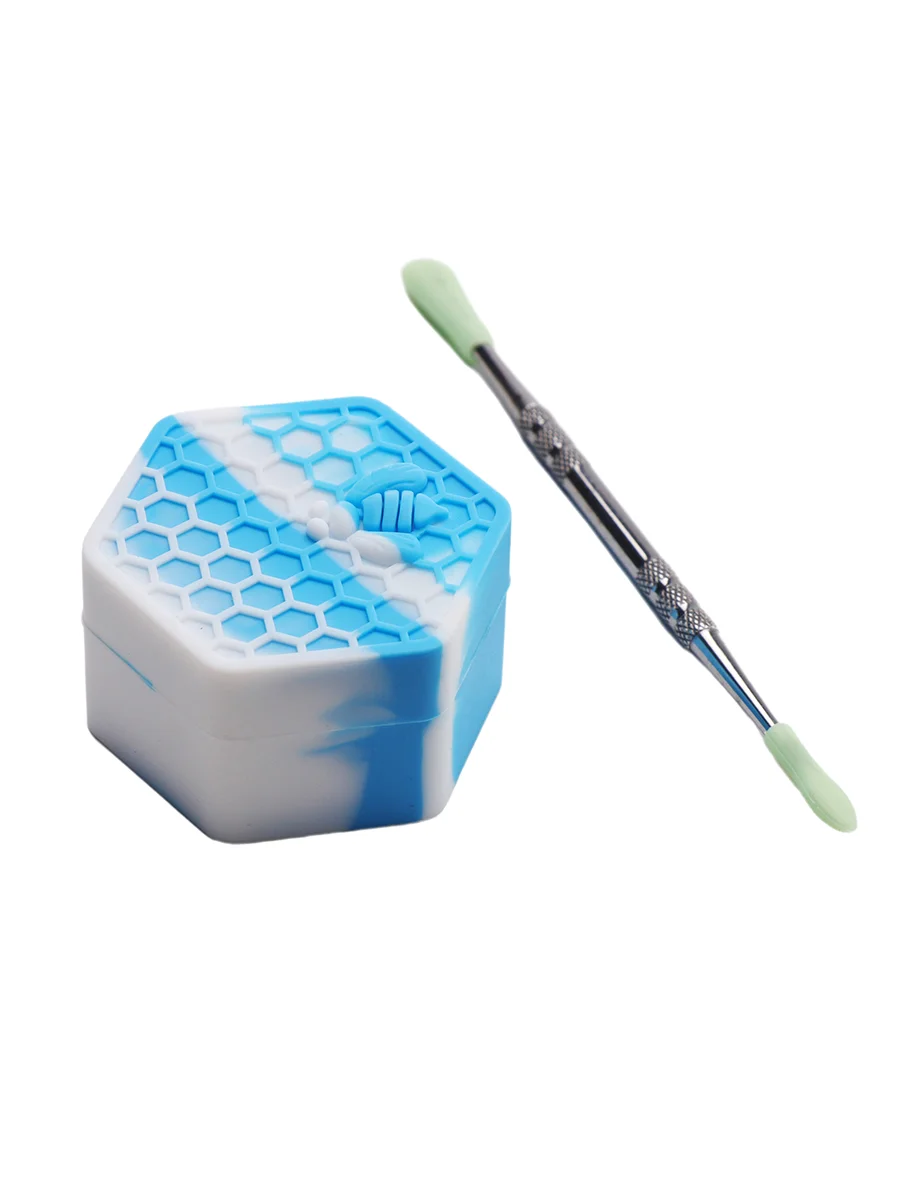 Hexagonal Silicone Box with Stainless Steel Dab Tool, Color:  Red-Yellow, 4 image