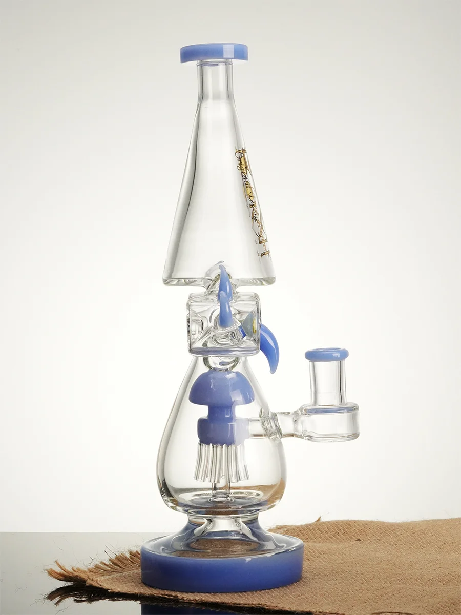Lookah Bong 11.2" Recycler Color Rim Big Eyes Water Pipe, Colors: Blue, 2 image
