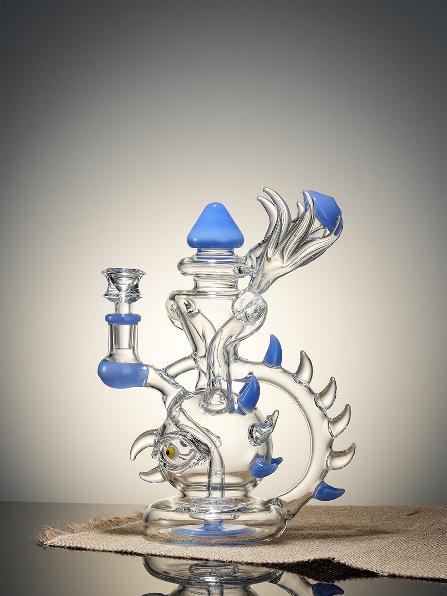 Lookah Rig 8.7" Novelty Rare Hourglass Spine Dab Rig, Colors: Blue, 5 image Lookah Rig 8.7" Novelty Rare Hourglass Spine Dab Rig, Colors: Blue, 5 image