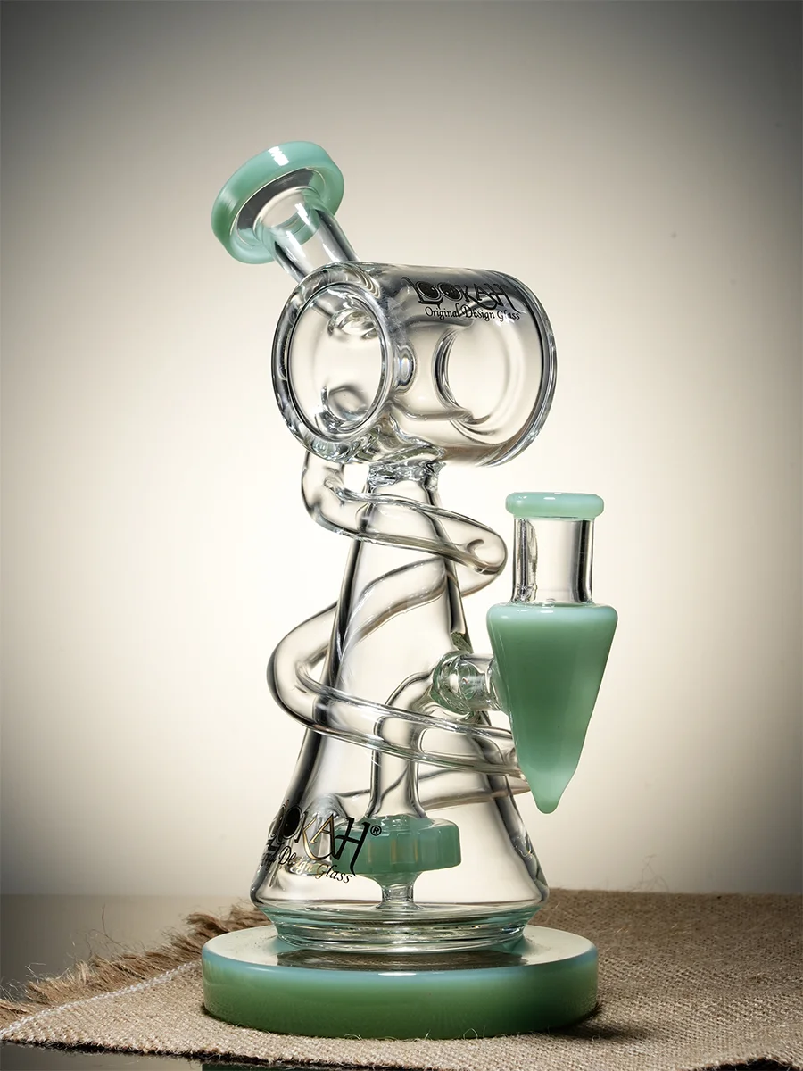 Clear Green 9" Mini Recycler Spiral Beaker Water Pipe Clear Green 9" Mini Recycler Spiral Beaker Water Pipe