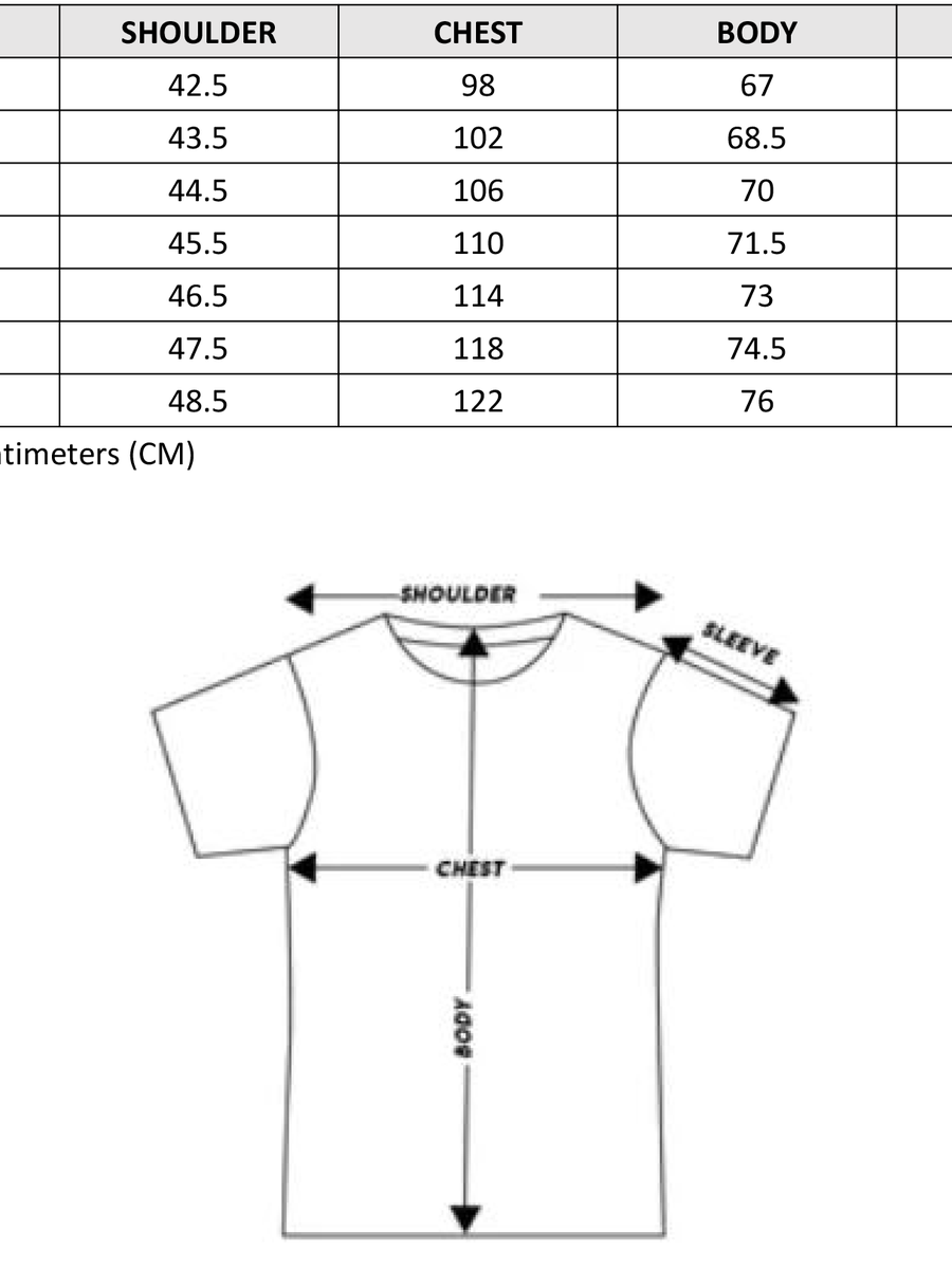 T-Shirt Size Chart CM T-Shirt Size Chart CM