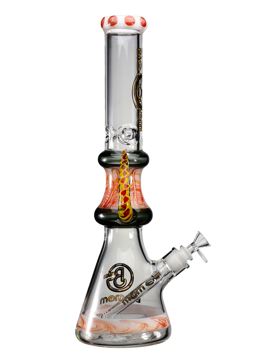 17" Cool Big Mom Bull Horn Ice Beaker Glass Bong, Color: Red, 5 image