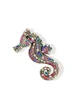 Sparkly Gold-tone Colorful Rhinestone Seahorse Brooch Pin