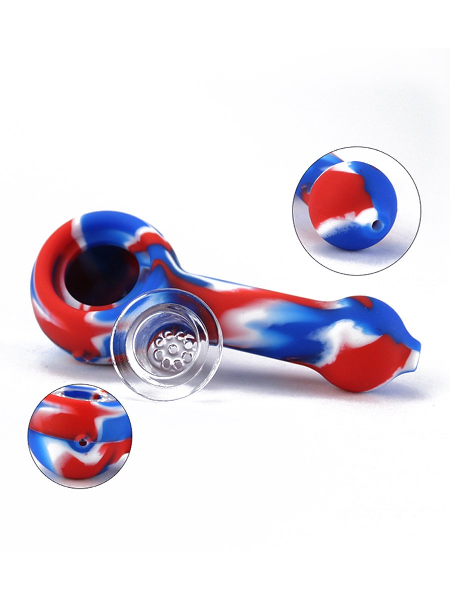 5-Pack Mini Silicone Pipe With 9-Hole Glass Bowl - Mixed Colors (Wholesale)