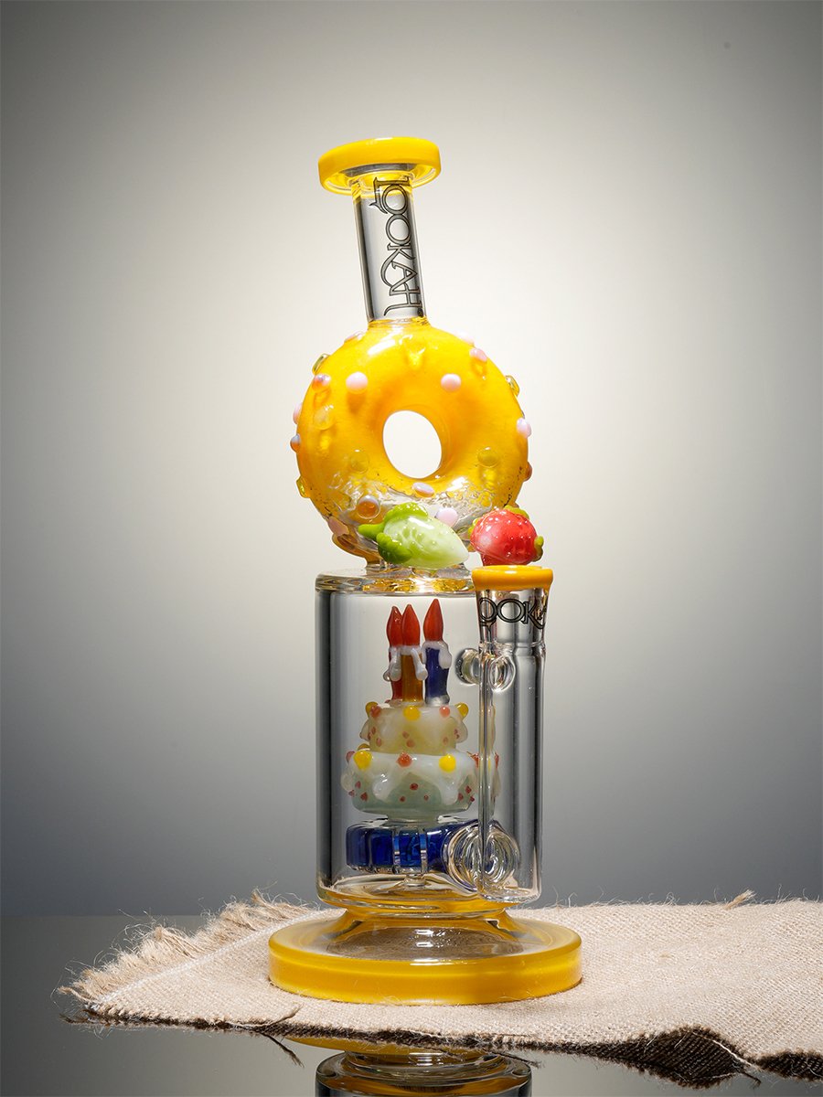 11.5" Lookah Cute Birthday Cake Perc Glass Bong yellow Side