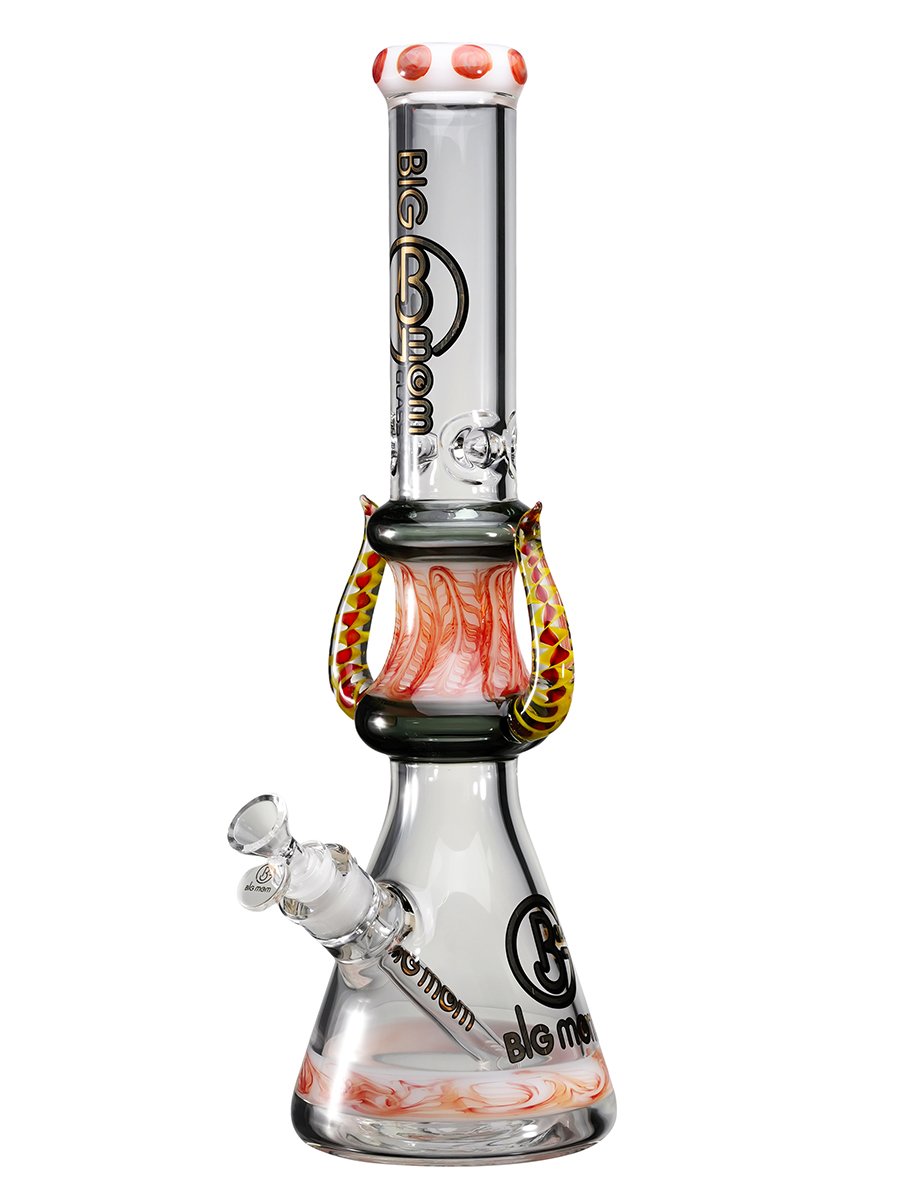 17" Cool Big Mom Bull Horn Ice Beaker Glass Bong, Color: Red, 2 image