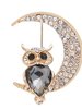 Owl & Moon Rhinestone Pin Brooches 2PCS