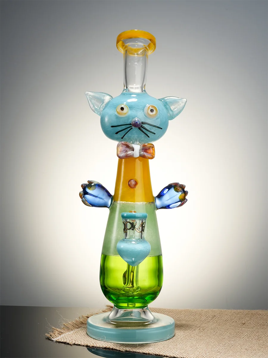 Water Blue  Cute Cat Gentleman Glass Water Pipe
