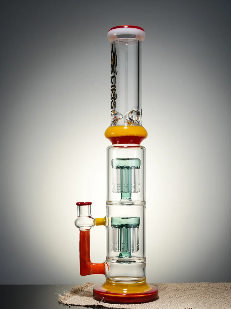 Lookah Bong 16" StraightTube Double Stacked Tree Perc Water Pipe, Colors: Yellow, 9 image