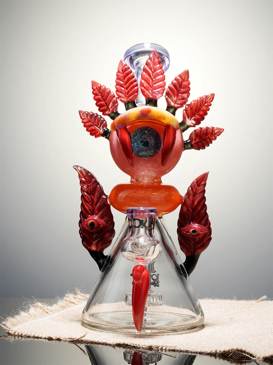 Lookah 9.5" Small Cool Three-eyed hemp leaf Beaker Glass Bong, Color: Green, 2 image