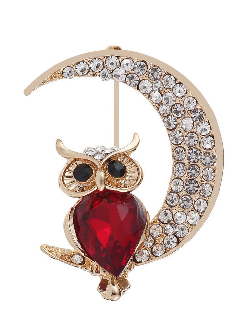 Owl & Moon Rhinestone Pin Brooches 2PCS, 2 image