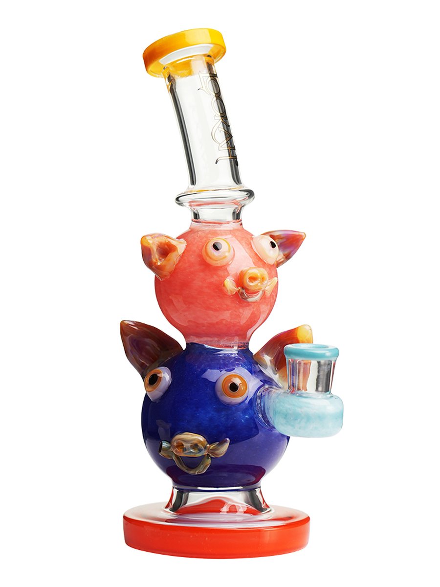 Lookah Rig 9" Cute Double Piggy Dab Rig  - Yellow, Colors: Yellow, 6 image