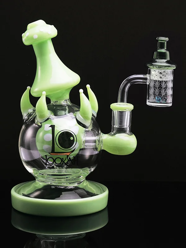 14 MM Bamboo Seal Engraving Quartz Flat Top Banger with Spinner Carb Cap and 3 Terp Pearls, Color: Green, 2 image