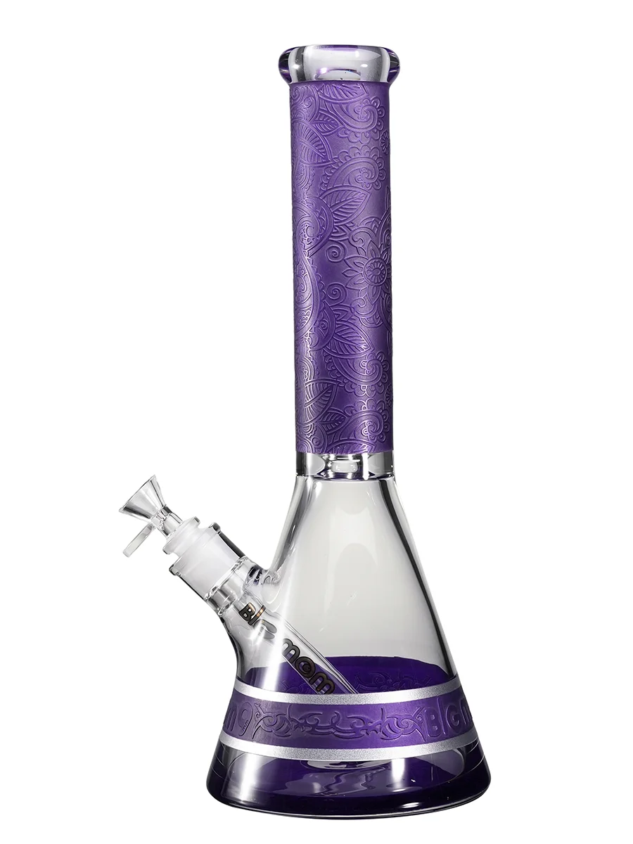 15" Big Mom Religion Engraved Beaker Glass Bong, Color: Purple 15" Big Mom Religion Engraved Beaker Glass Bong, Color: Purple