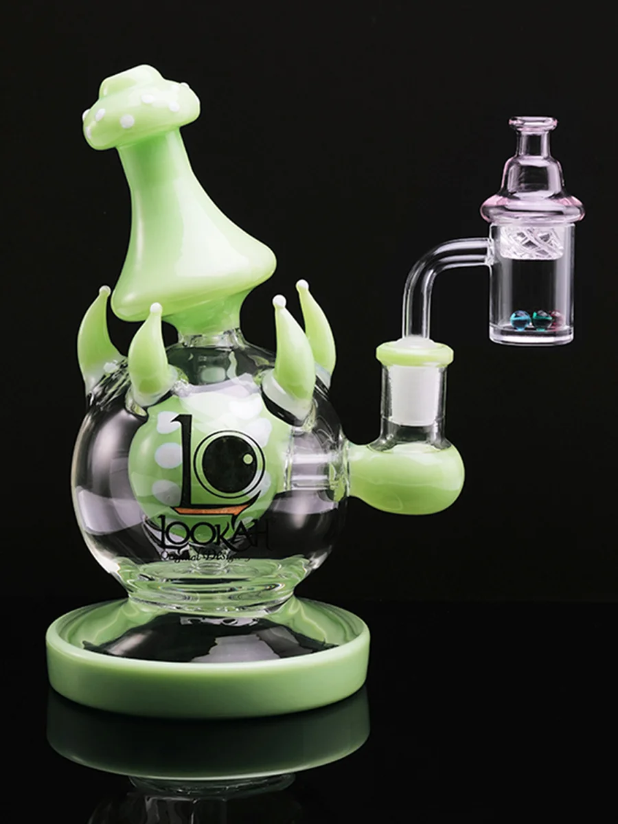 14MM Quartz Flat Top Banger with Spinner Carb Cap and 3 Terp Pearls Green