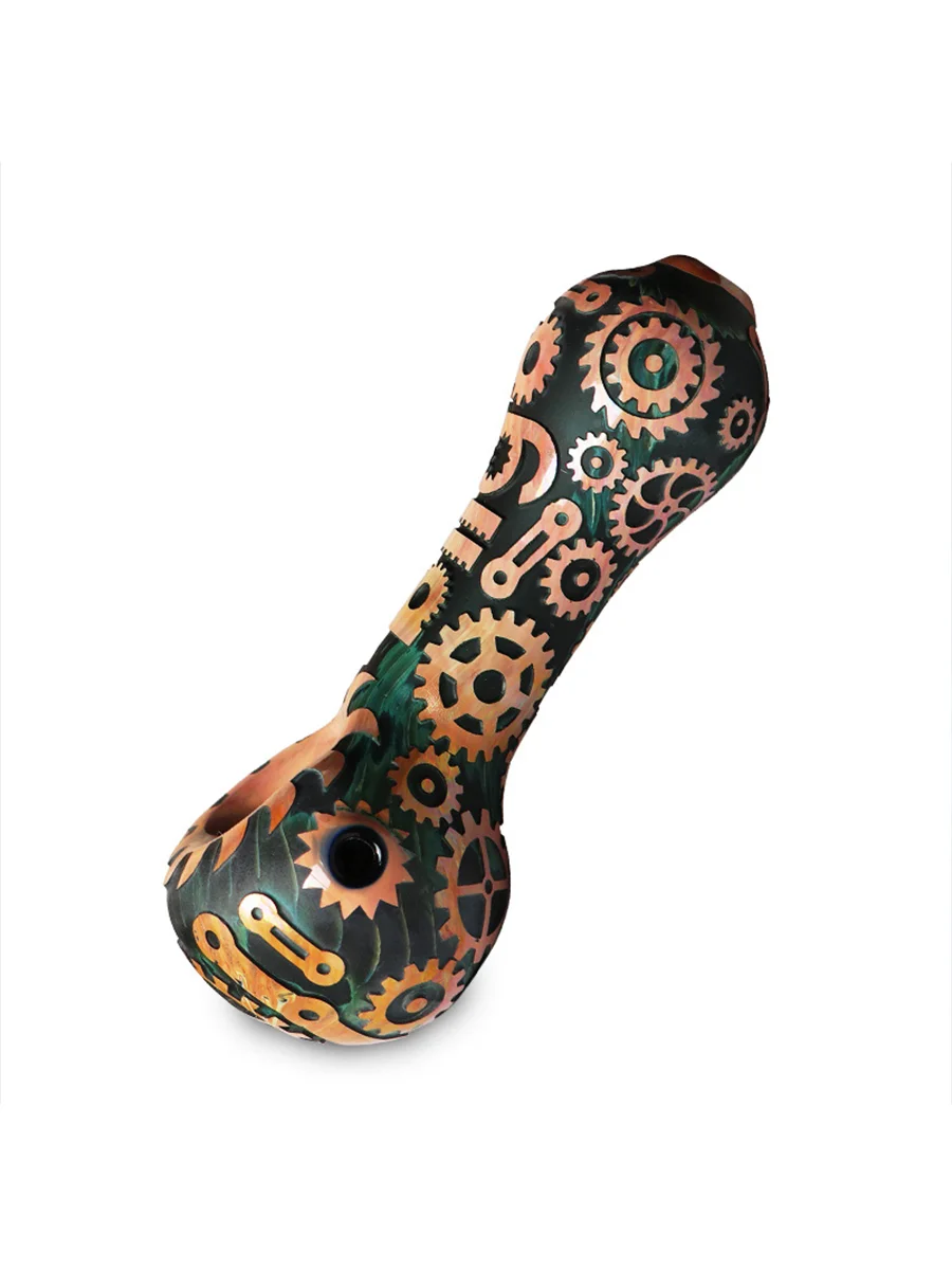 Gear Sandblasted Glass Spoon Pipe Orange Gear Sandblasted Glass Spoon Pipe Orange
