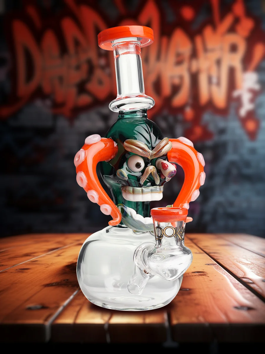 8" Mini Cool Tyrannosaurus Rex Skull Dab Rig orange 8" Mini Cool Tyrannosaurus Rex Skull Dab Rig orange