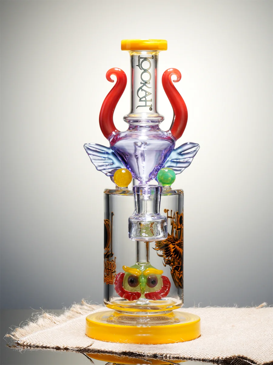 Lookah 10.5" Cool Owl Percolator Glass Bong, Color: Red