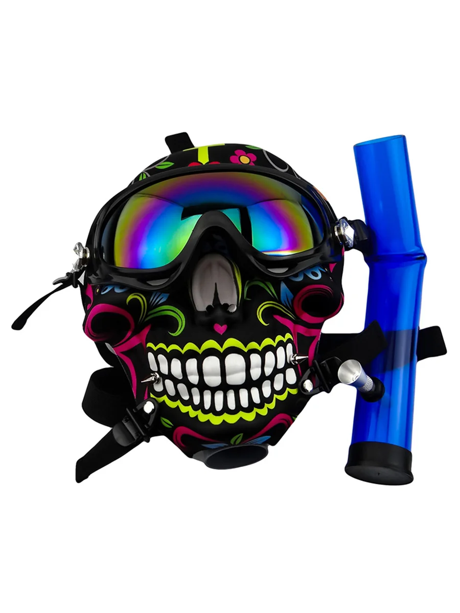 Curved Pipe Skull Cool Glasses Gas Mask Bong