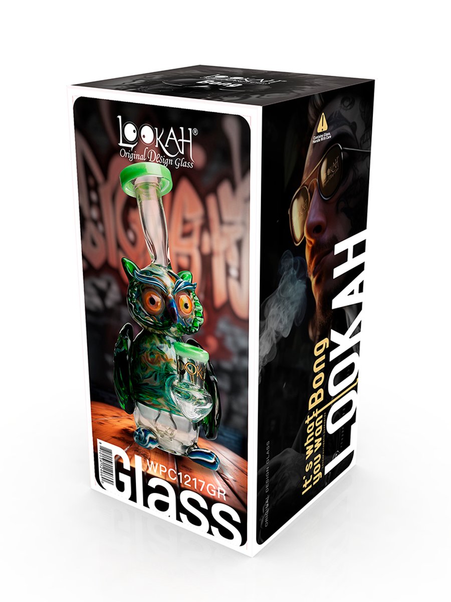 Lookah Bong 7 " mini nerdy owl dab rig - Green, Colors: Green, 3 image Lookah Bong 7 " mini nerdy owl dab rig - Green, Colors: Green, 3 image