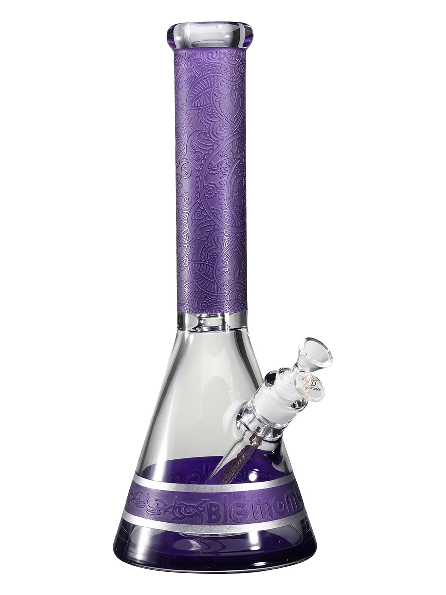 15" Big Mom Religion Engraved Beaker Glass Bong, Color: Purple, 6 image 15" Big Mom Religion Engraved Beaker Glass Bong, Color: Purple, 6 image