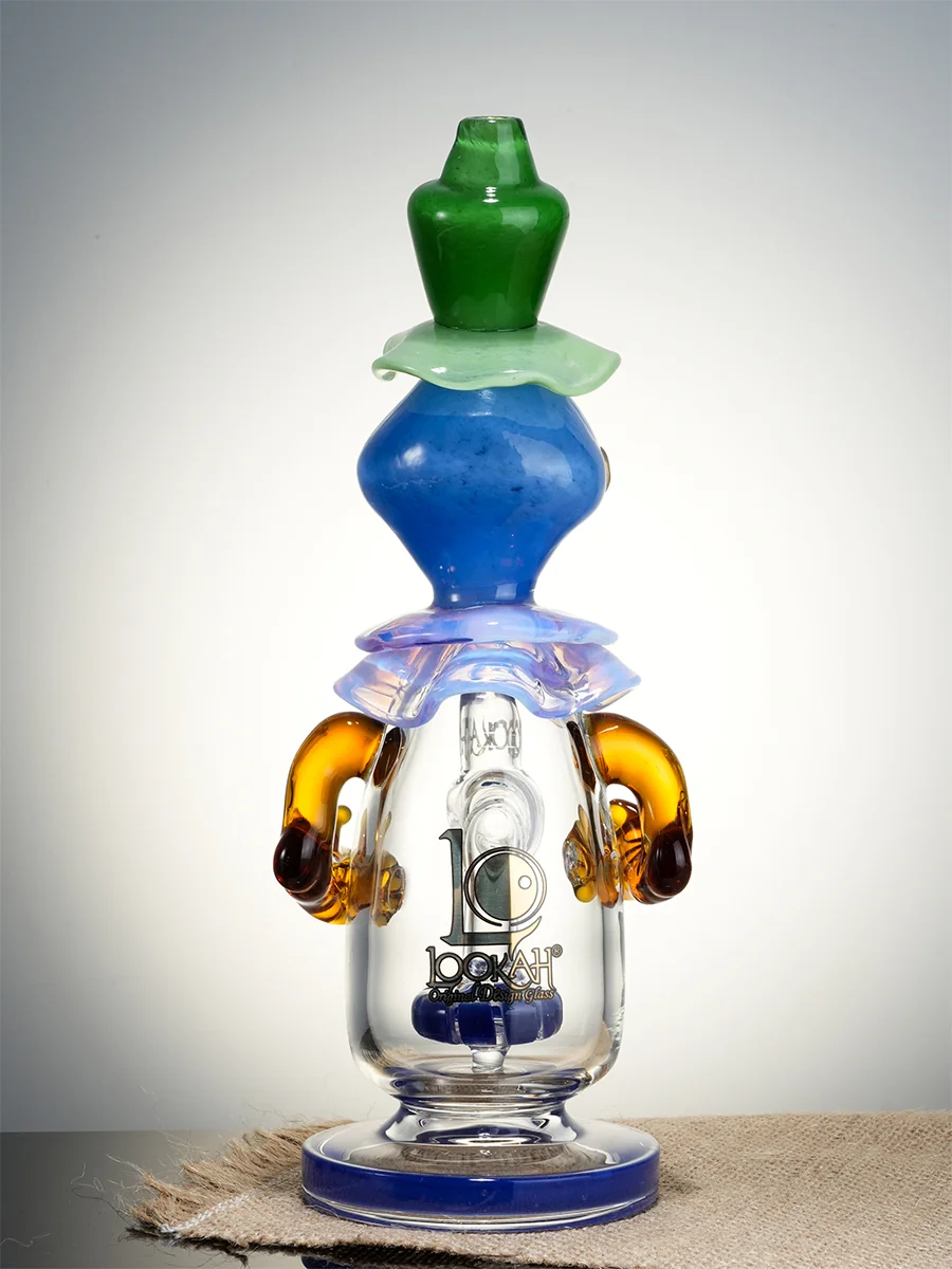 Lookah 9.5" Small Face-Painted Clown Glass Bong, Colors: Wathet Blue, 4 image
