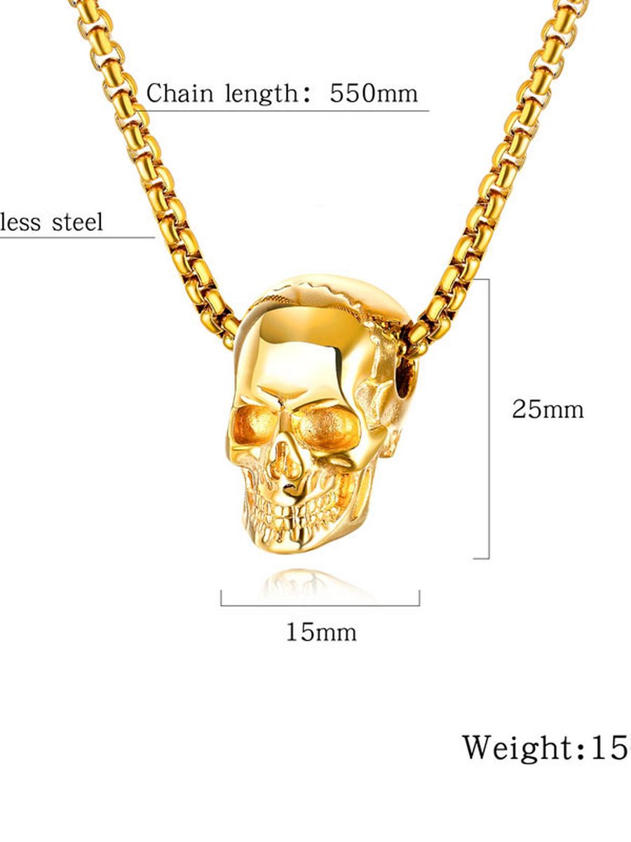 Skull Pendant Necklace, Color: Gold, 5 image