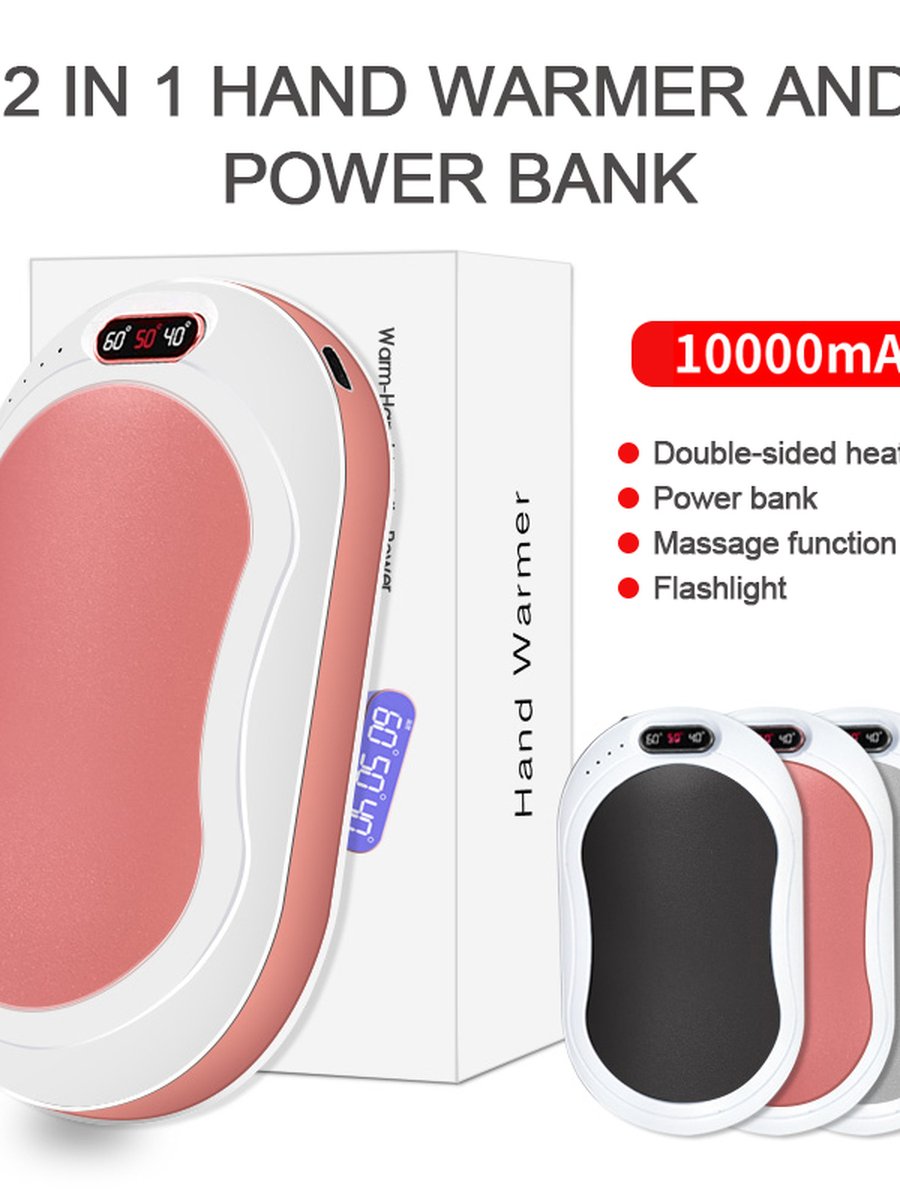 Rechargeable 10000mAh Portable Hand Warmers Power Bank, Color: Black, 2 image Rechargeable 10000mAh Portable Hand Warmers Power Bank, Color: Black, 2 image