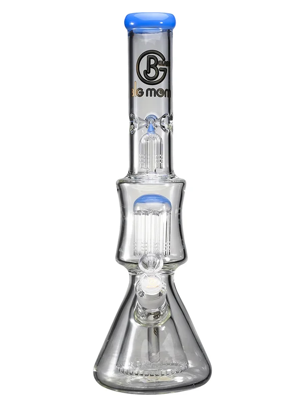 Big Mom 17-inch Double Tree Perc Ice Beaker Glass Bong, Color: Jade Blue