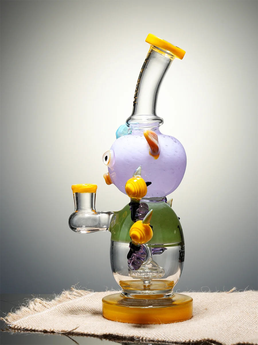 Lookah 9.5" Small Cute Piggy Glass Bong Purple Side Lookah 9.5" Small Cute Piggy Glass Bong Purple Side