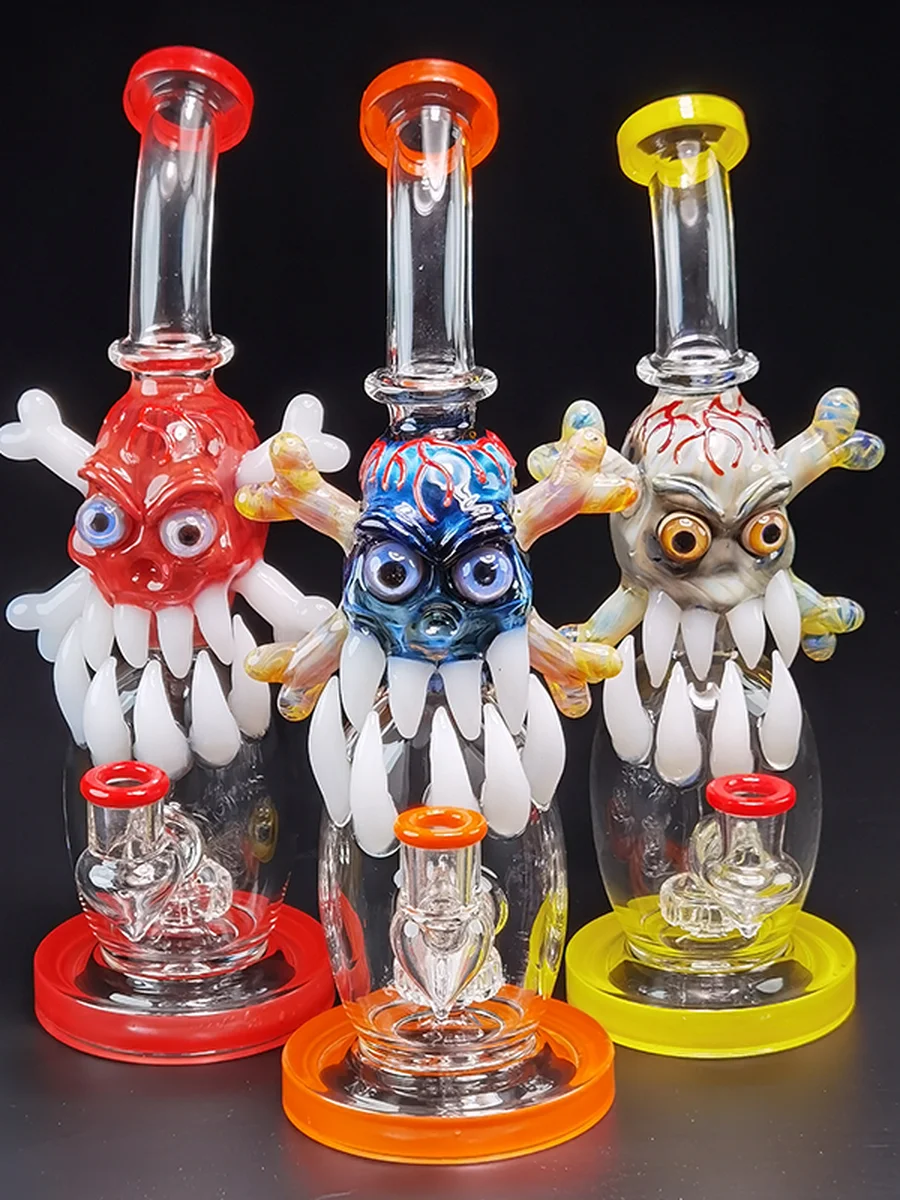 Lookah 12.5" Cool Skull Tusk Showerhead Perc Glass Bong, Colors: Orange Lookah 12.5" Cool Skull Tusk Showerhead Perc Glass Bong, Colors: Orange
