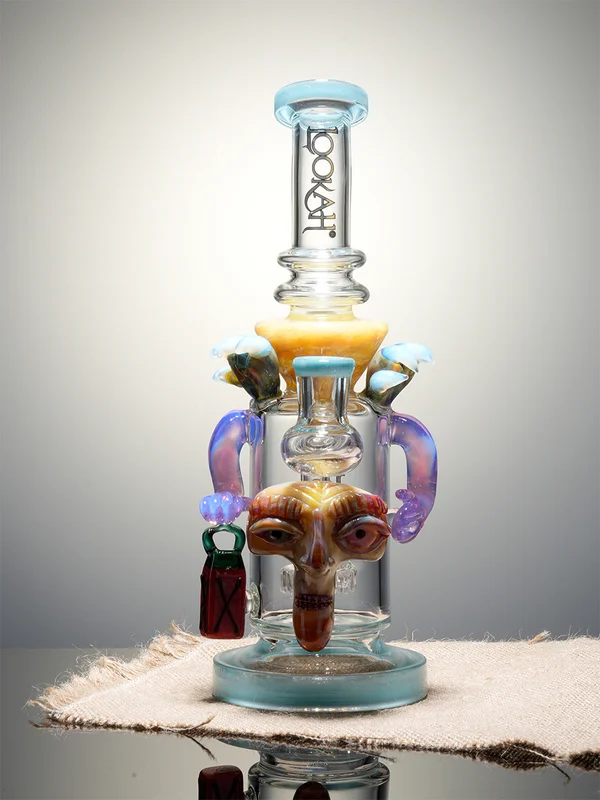 10.5" Cool facial sculpture Disc Perc Glass Bong, Color: Red, 2 image 10.5" Cool facial sculpture Disc Perc Glass Bong, Color: Red, 2 image