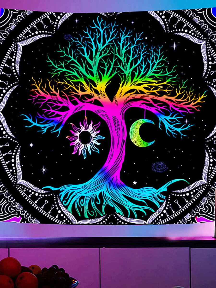 Tree of life Fluorescent Tapestry, Size: 90.55x70.87inch, 2 image