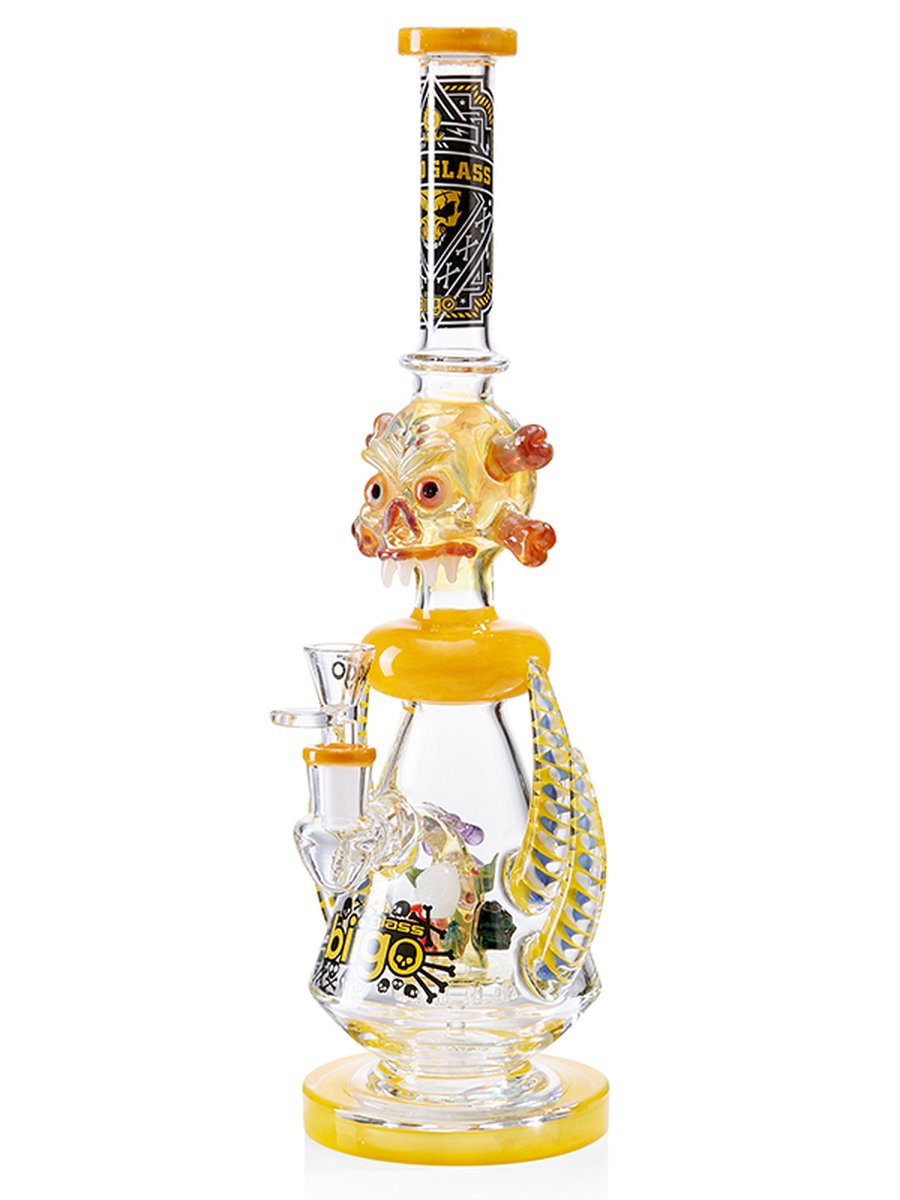 Lookah Bong 14 " Cool Witchy Skull Glass Water Pipe - Yellow, Colors: Yellow, 2 image Lookah Bong 14 " Cool Witchy Skull Glass Water Pipe - Yellow, Colors: Yellow, 2 image