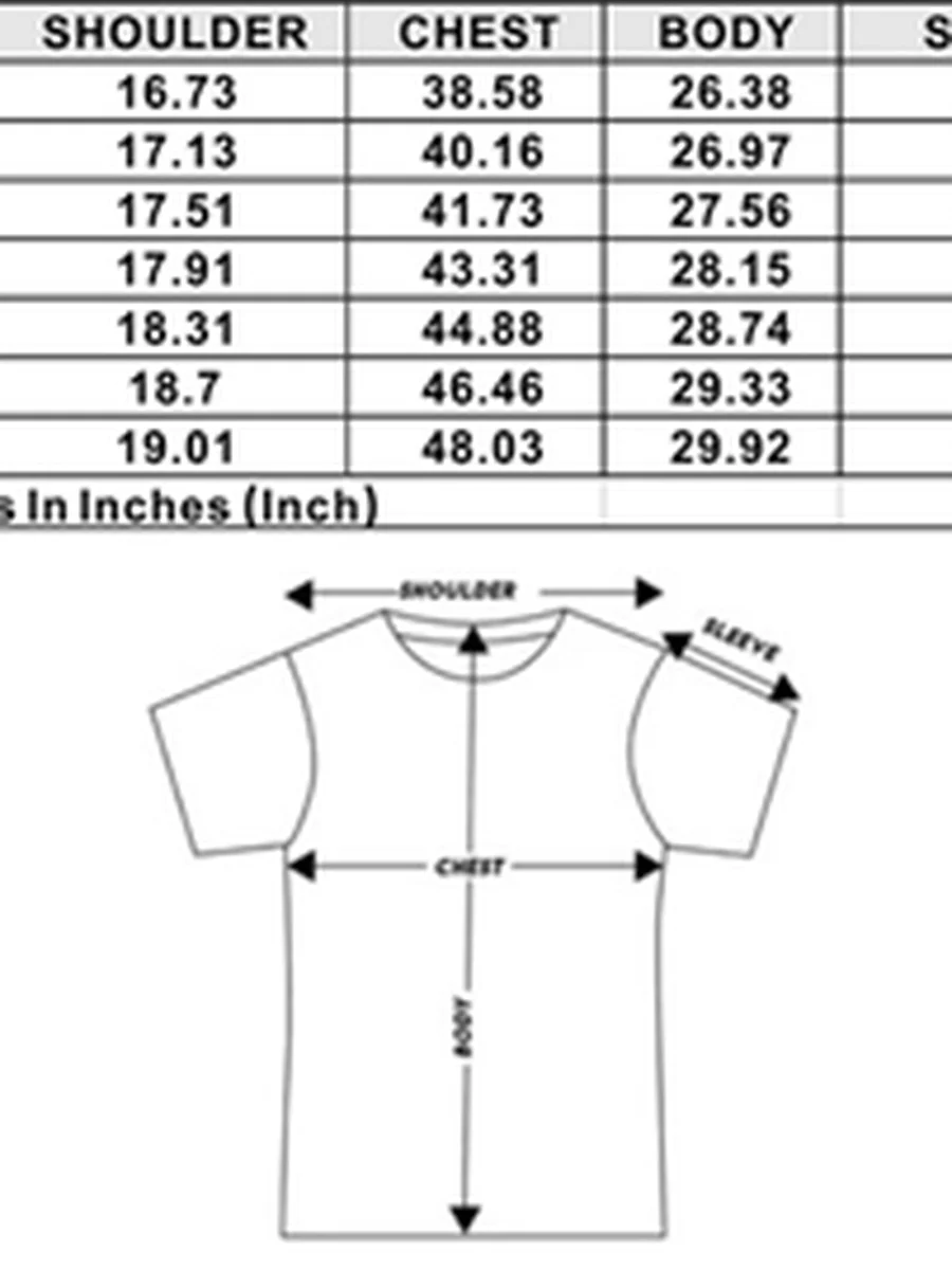 T-Shirt Size Chart Inches T-Shirt Size Chart Inches
