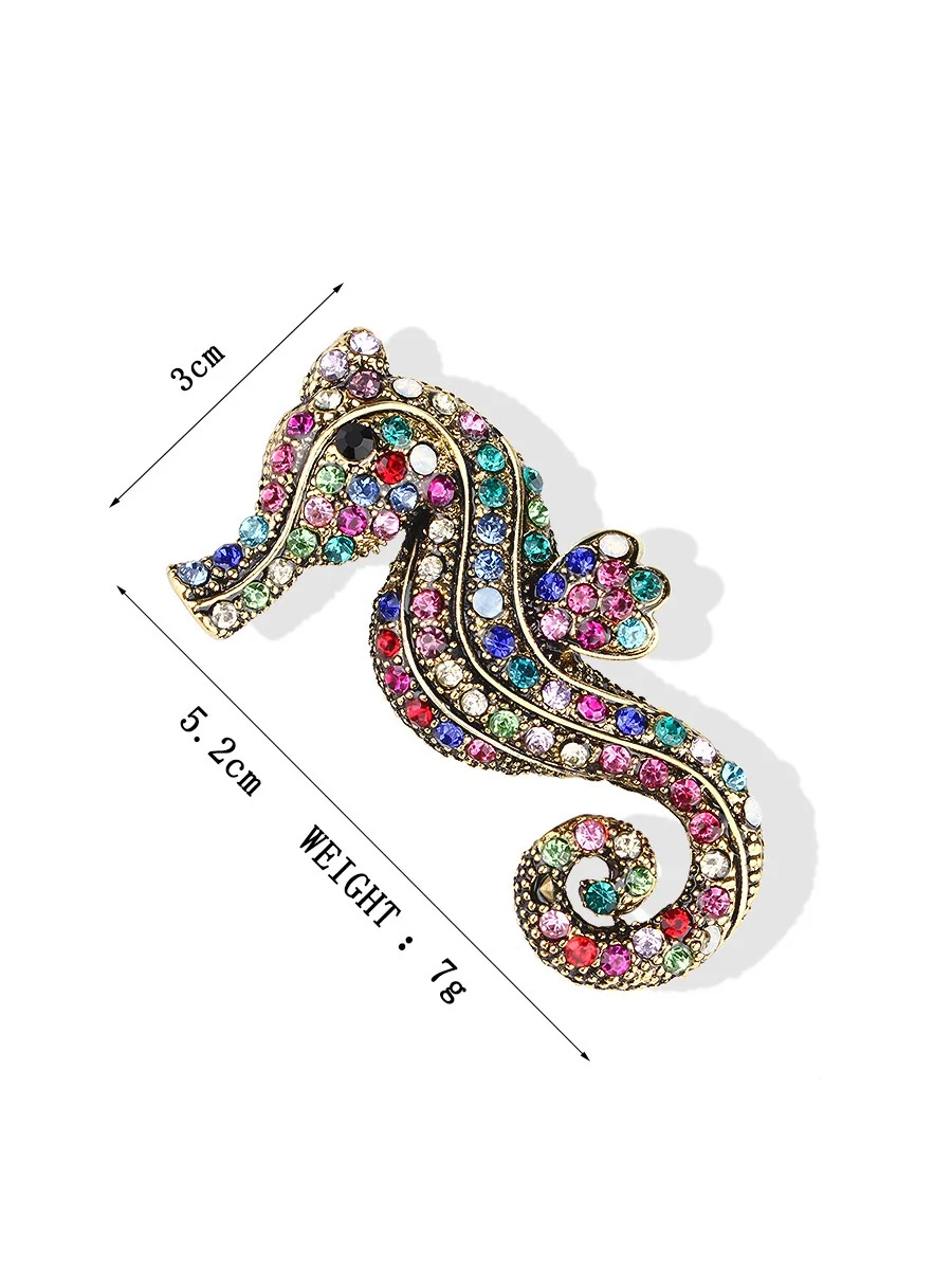 Sparkly Gold-tone Colorful Rhinestone Seahorse Brooch Pin, 2 image