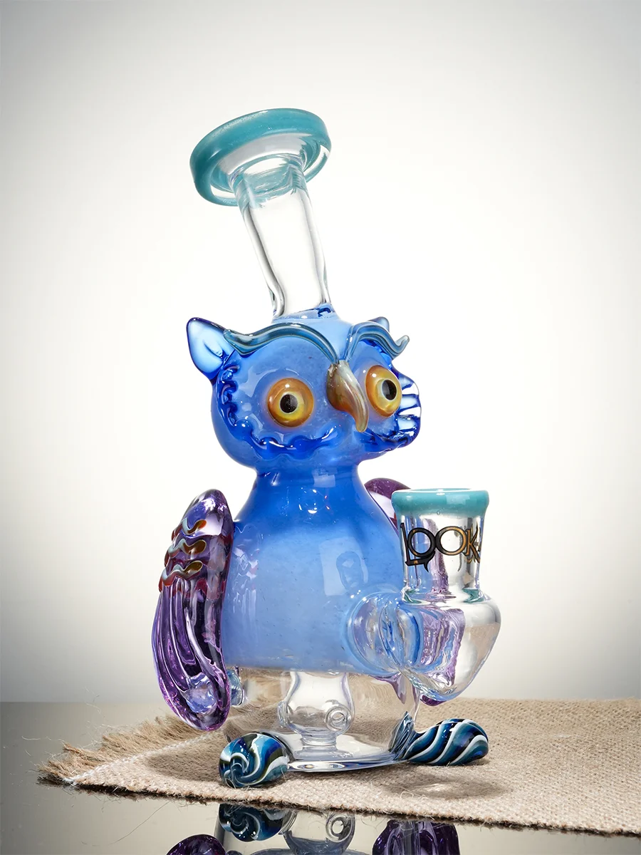 Blue Lookah Rig 7" Mini Nerdy Owl Dab Rig Blue Lookah Rig 7" Mini Nerdy Owl Dab Rig
