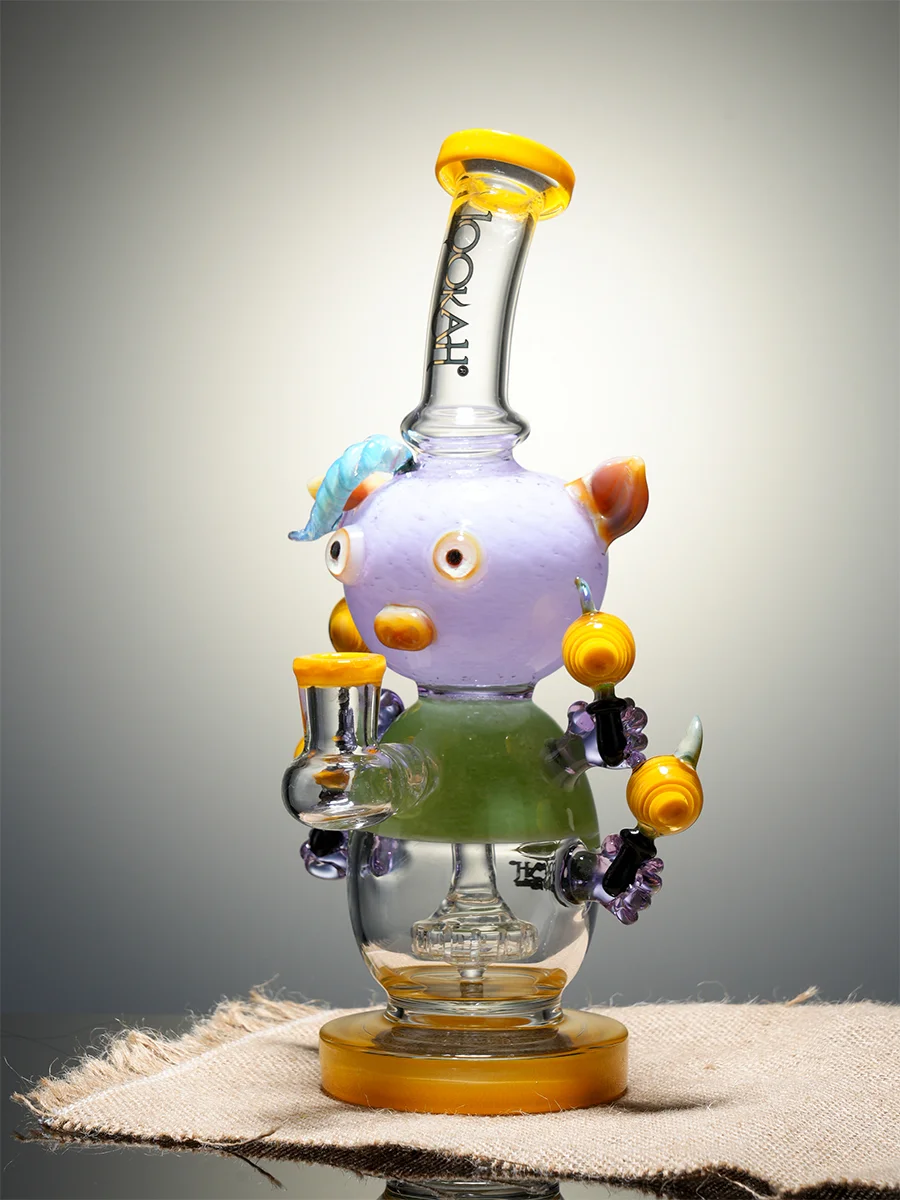Lookah 9.5" Small Cute Piggy Glass Bong Purple Side Lookah 9.5" Small Cute Piggy Glass Bong Purple Side