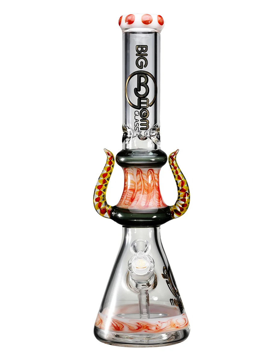 17" Cool Big Mom Bull Horn Ice Beaker Glass Bong, Color: Red