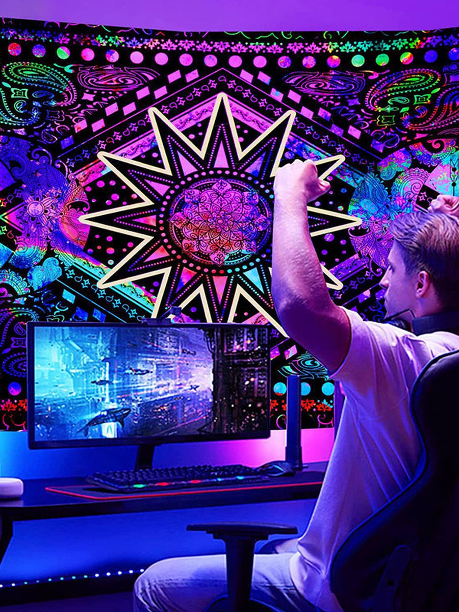 Datura Black Light UV Tapestry, Size: 37.40x28.74inch, 4 image