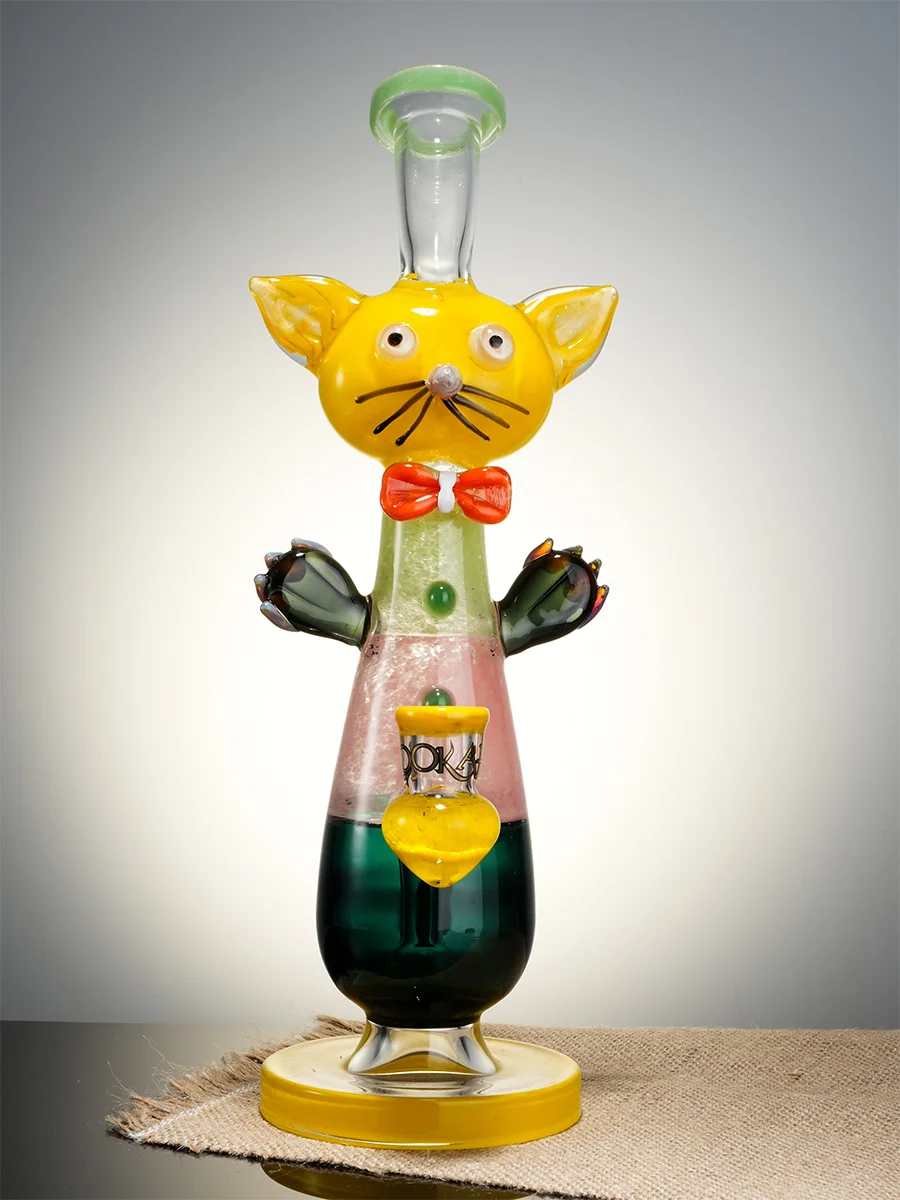 Yellow  Cute Cat Gentleman Glass Water Pipe