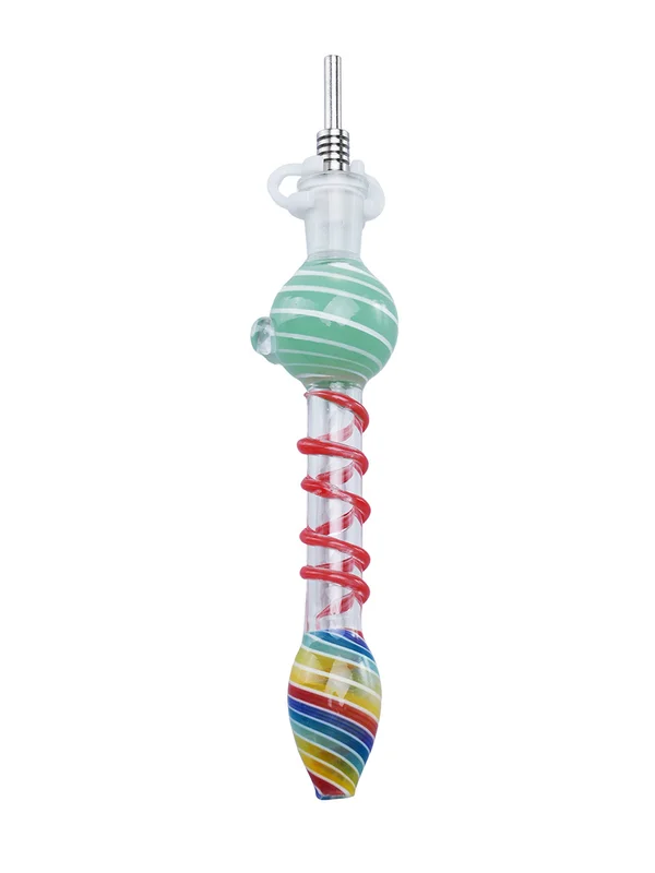 Gourd Glass Nectar Collector with Red Spiral and 10mm Titanium Tip