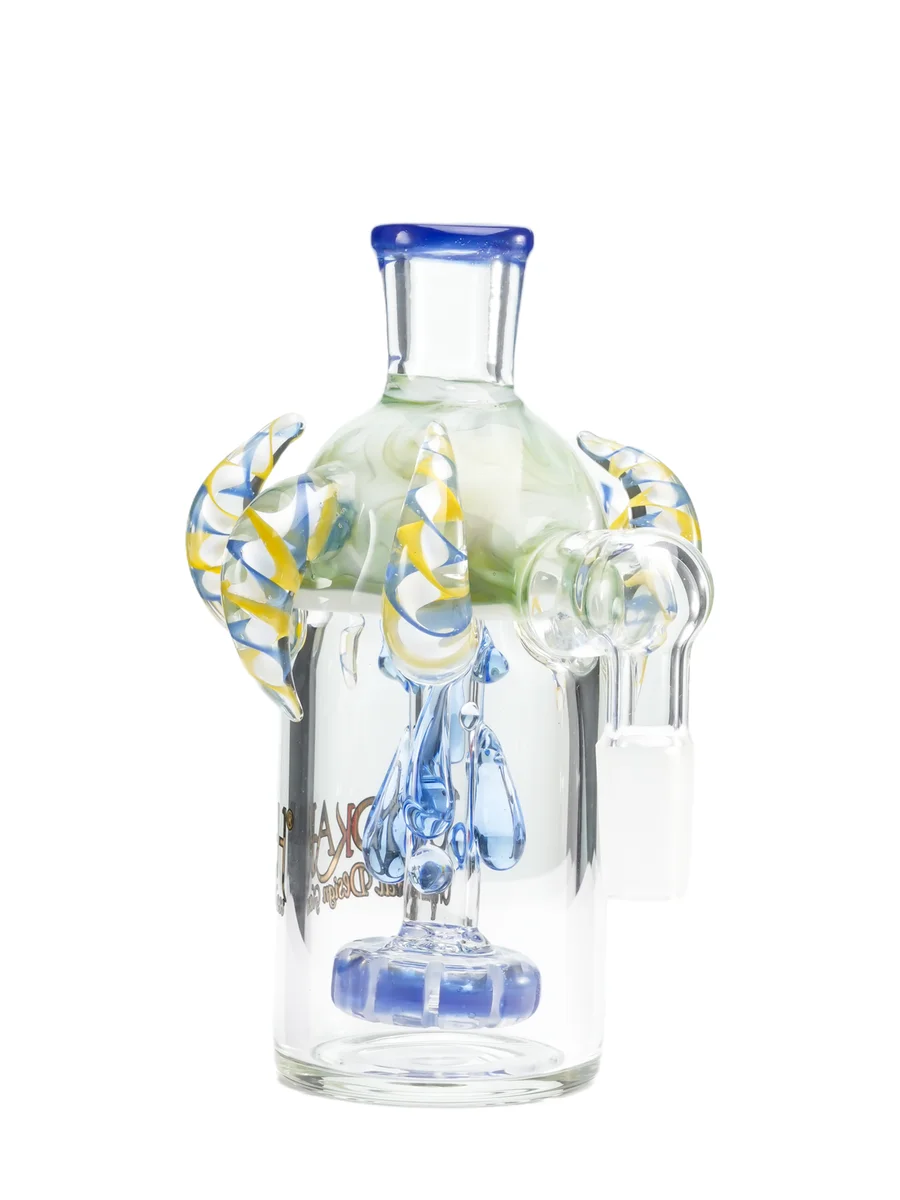 Horned ash Catcher 90Degree 14mm Joint, Colors: Dark Blue, 6 image Horned ash Catcher 90Degree 14mm Joint, Colors: Dark Blue, 6 image