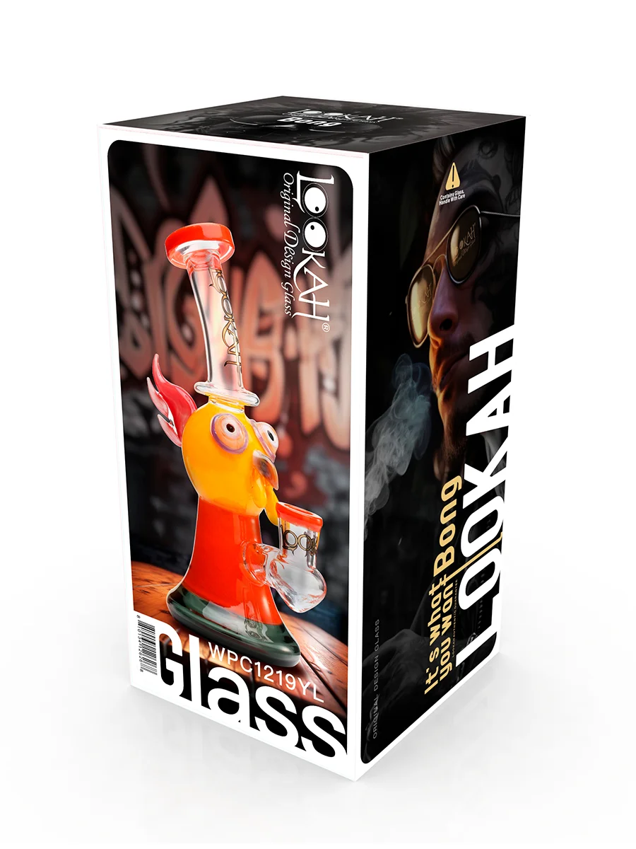Lookah Rig 7.8" Cute Crested Head Dab Rig, Colors: Orange, 4 image Lookah Rig 7.8" Cute Crested Head Dab Rig, Colors: Orange, 4 image