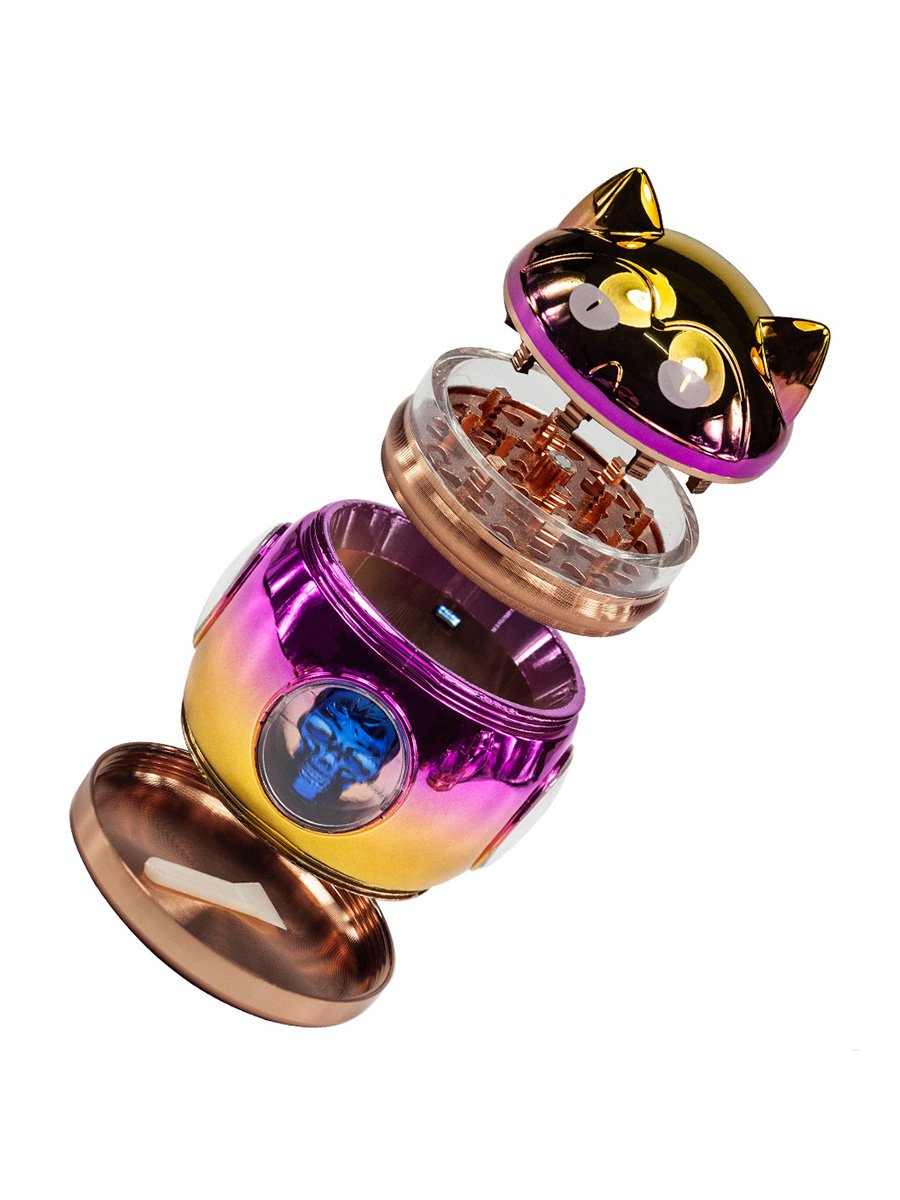 63mm 4-Layer Lucky Cat  Electroplated Metal Grinder2